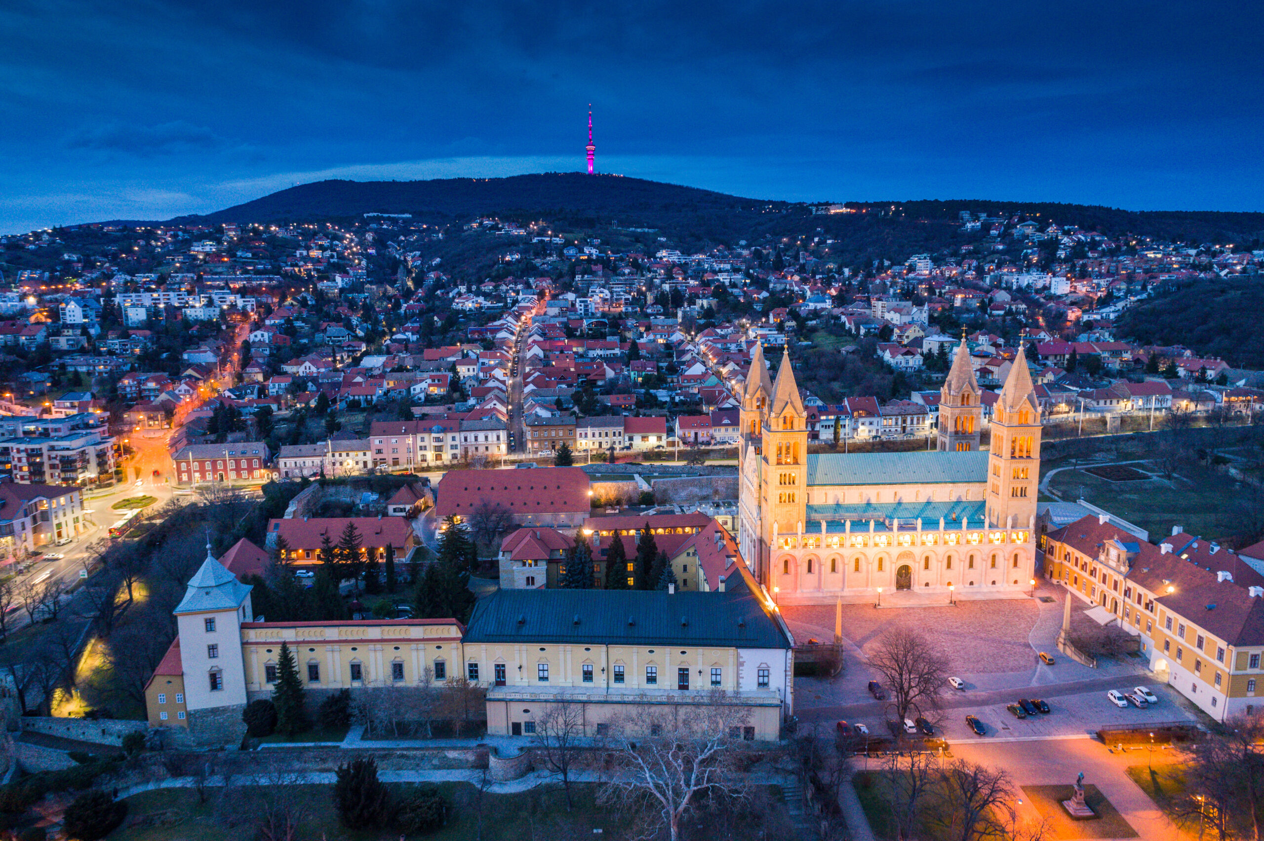 Pecs, Szekesegyhaz. Bird eye view